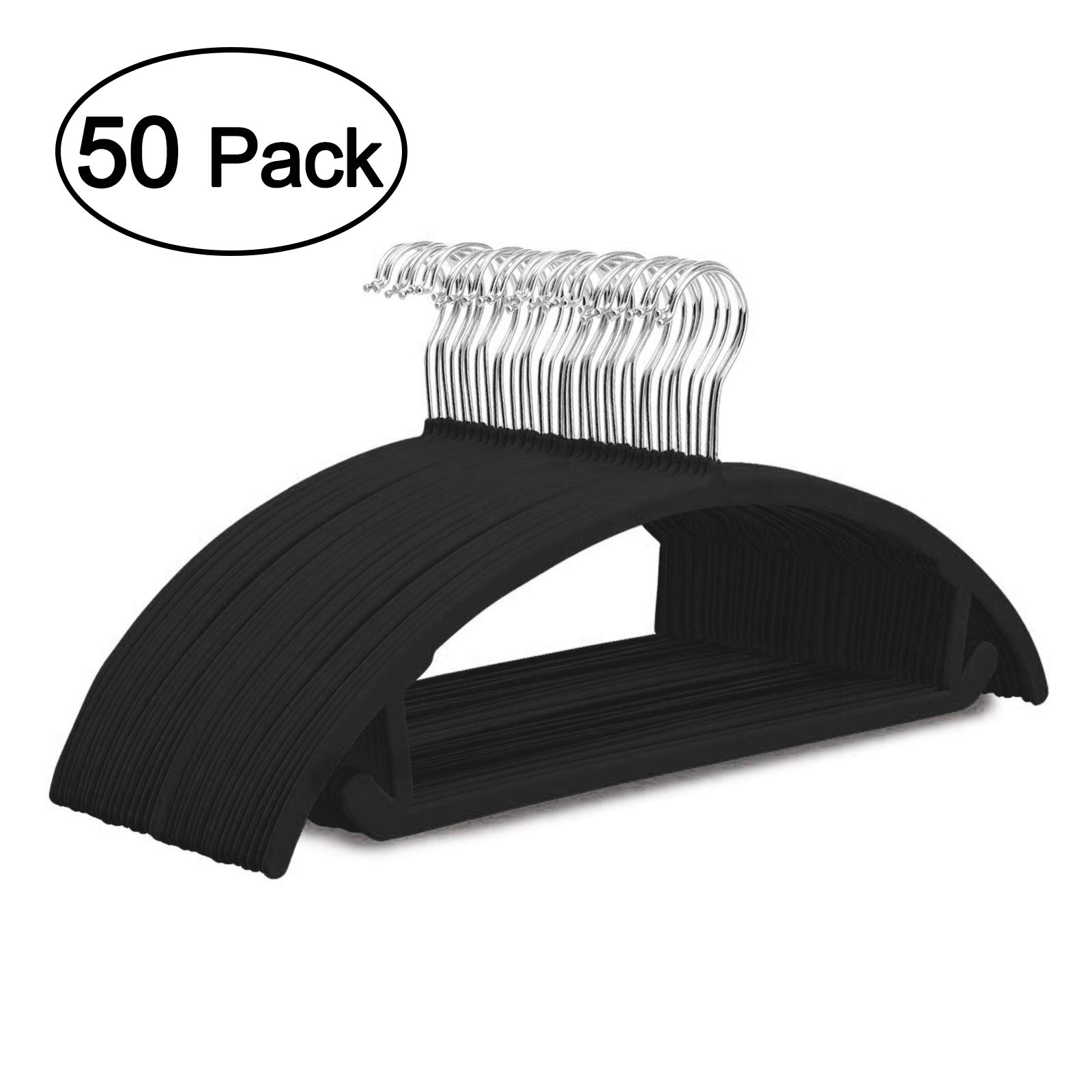 Voilamart Velvet Hangers Pack of 50 No Shoulder Bumps Suit Hangers with Chrome Hooks, Non Slip Space Saving Clothes Hangers Heavy Duty Rounded Hangers for Sweaters, Coat, Pants, Shirts, Dresses