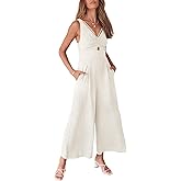 ANRABESS Womens Jumpsuits Summer Linen Wide Leg Sleeveless V Neck Casual Dressy Rompers Pants 2026 Spring Vacation Outfits