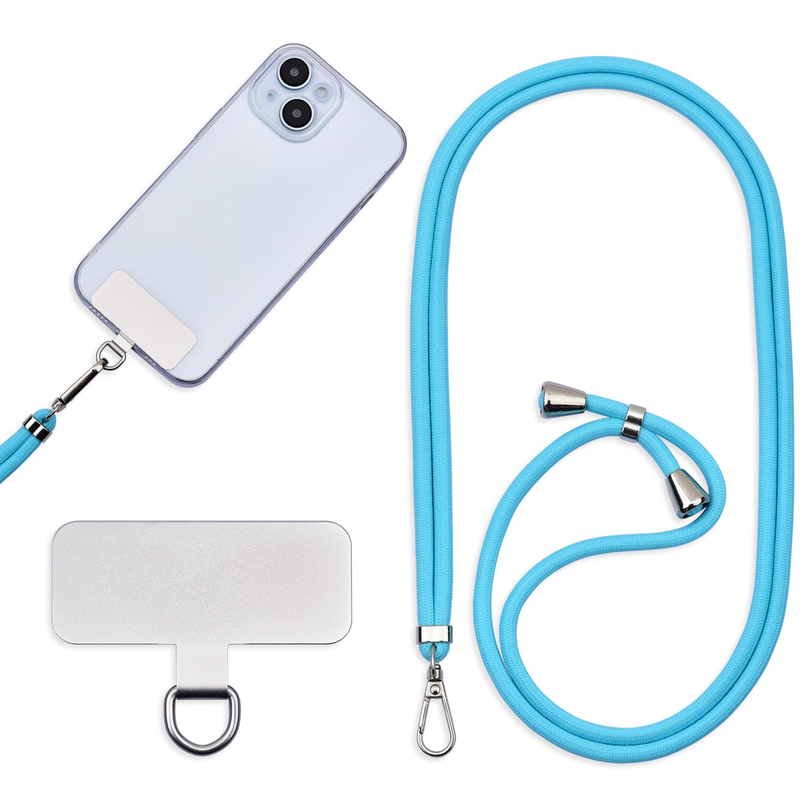 Universal Mobile Lanyard for Mobile, Metal Stickers for Mobile Phones, Adjustable Cords, Straps or Straps to Free Your Hands., Military Blue, One size