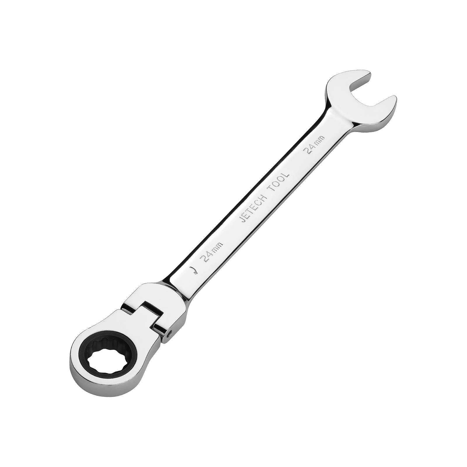 Jetech 24mm Flexible Head Gear Wrench, Industrial Grade Ratcheting Combination Spanner, Forged, Heat-Treated Cr-V Alloy Steel, Full Polished 12 Point,Metric