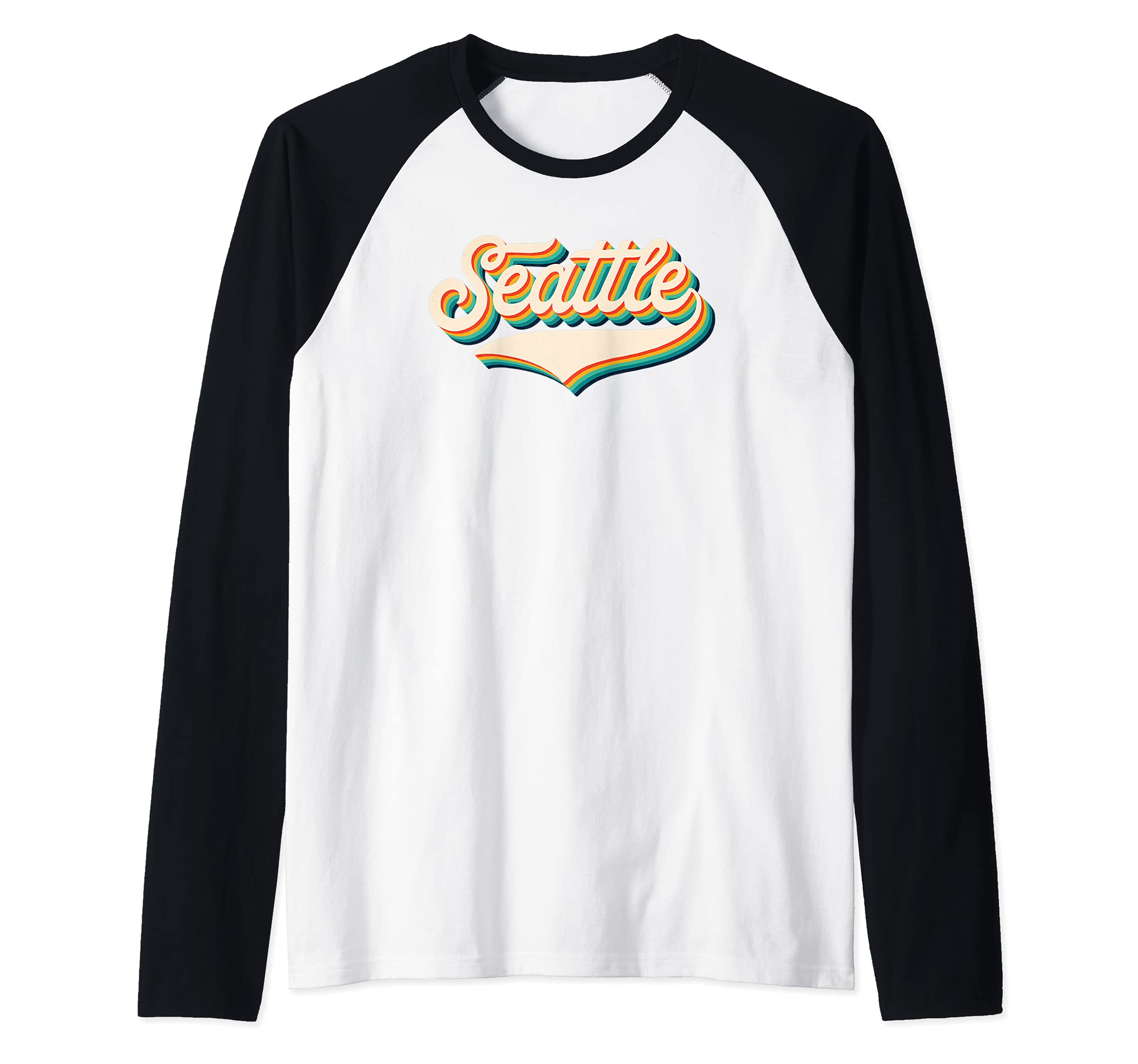 70s Vintage Retro Seattle Washington Throwback Novelty Raglan Baseball Tee