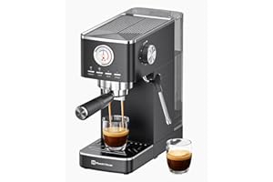 Maestri House Espresso Machines 20 Bar ULKA Pump, Compact Espresso Maker Built-in Flow Meter Steam Milk Frother, 43oz Removable Water Tank Stainless Steel Coffee Machine for Cappuccino (Black)