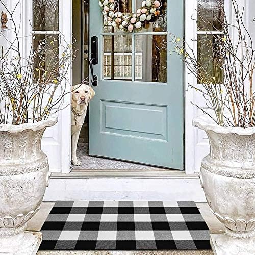 EARTHALL Buffalo Plaid Rug Black and White Rug 2'x3', Cotton HandWoven