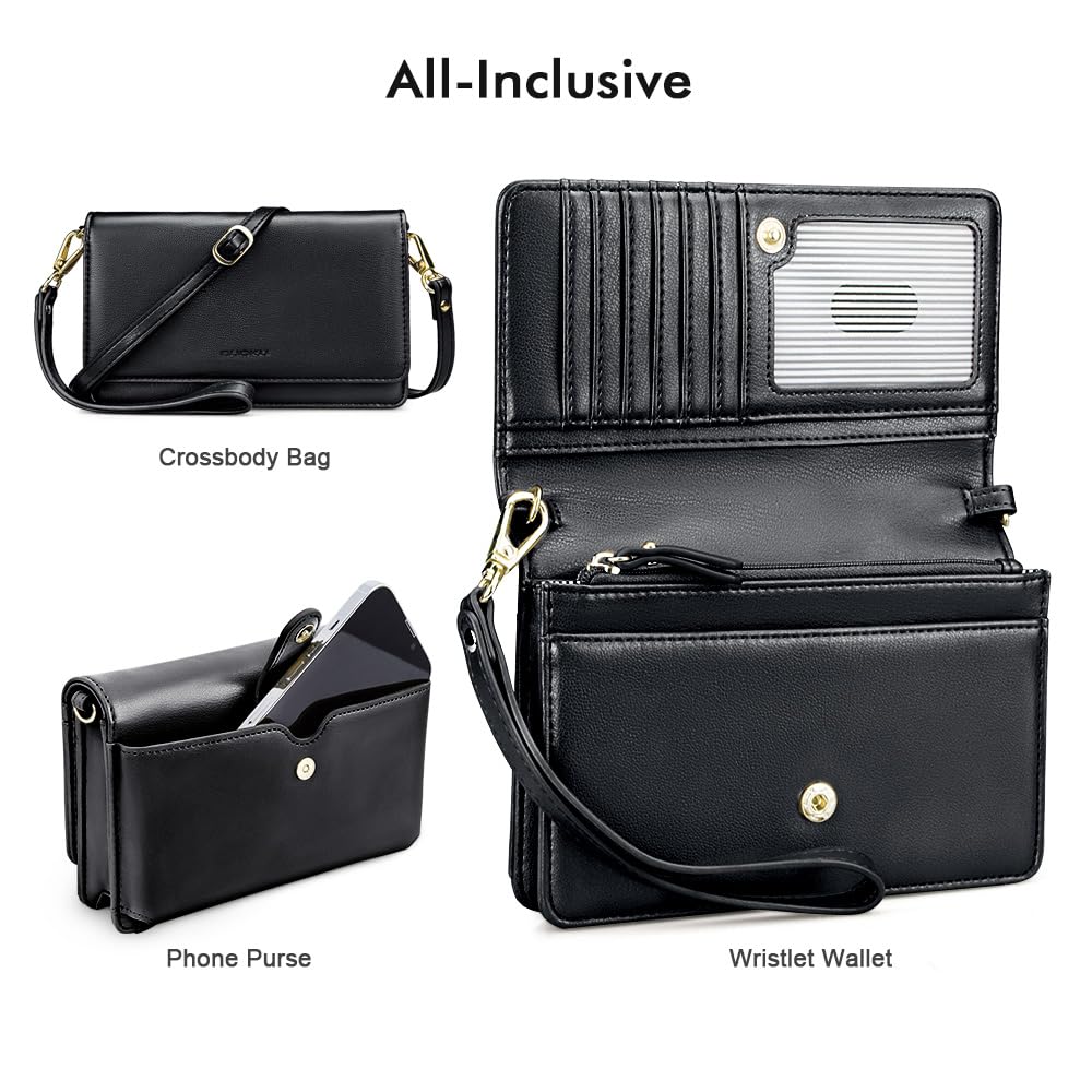 nuoku Crossbody Bag for Women Cellphone Little Purse with Credit Card Slots Lightweight Leather Wristlet Wallet