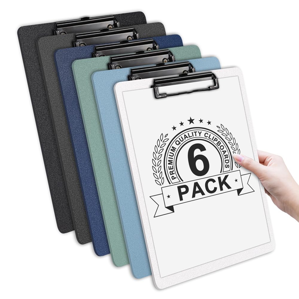 Clipboards - A4 - Plastic - 6 Pack, Offshifter Writing Clip Boards with Heavy Duty Clips, Sturdy and Durable, Multi-Pack of Clipboards to Enhance the Writing Experience