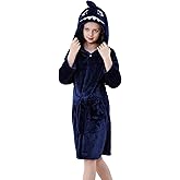 MICHLEY Unisex Boys Girls Hooded Bathrobe Soft Fuzzy Toddler Cartoon Robe Animal Plush Sleepwear for Kids 3-13 Years