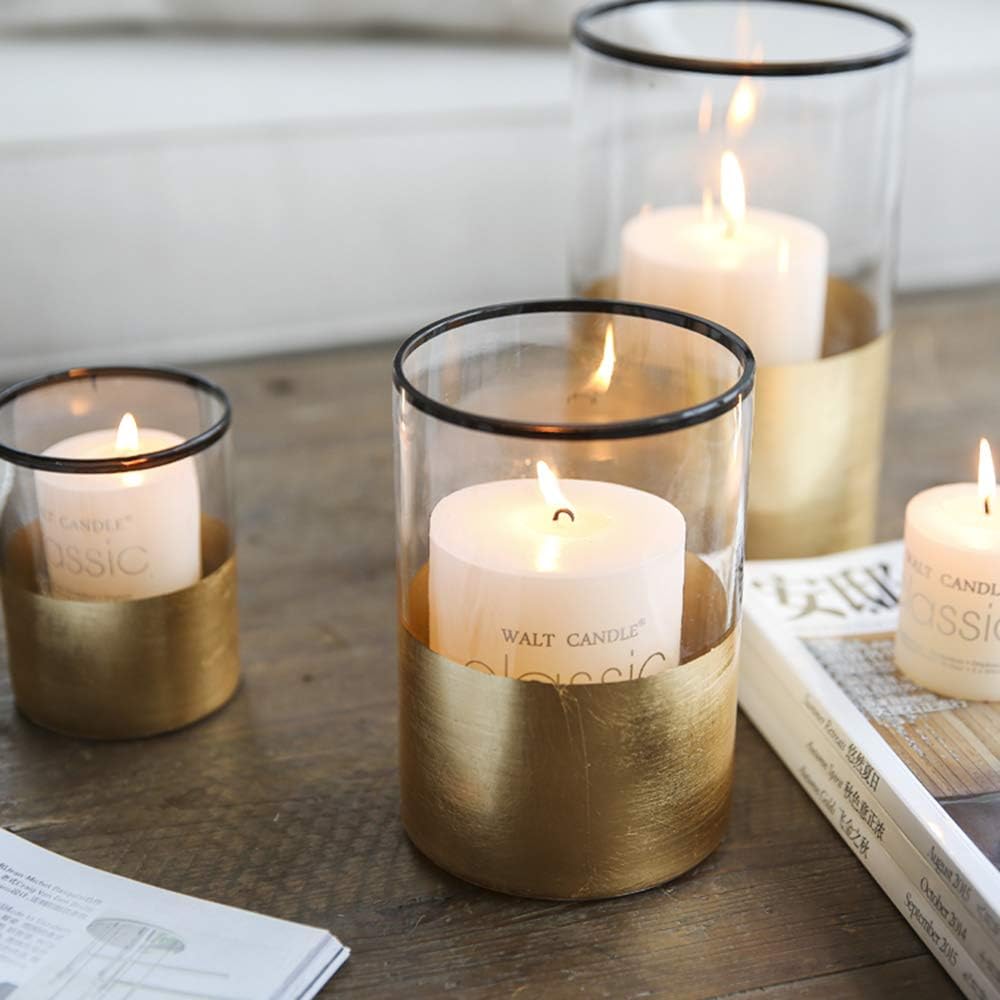 cyl home Hurricane Candleholders Clear Glass with Golden Decor Black Rim Dining Table Centerpieces Vases Gifts for Wedding Housewarming Holiday Christmas Party，7'' Height.: Home & Kitchen