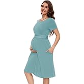 Smallshow Women's Maternity Dress Patchwork Short Sleeve Pregnancy Clothes