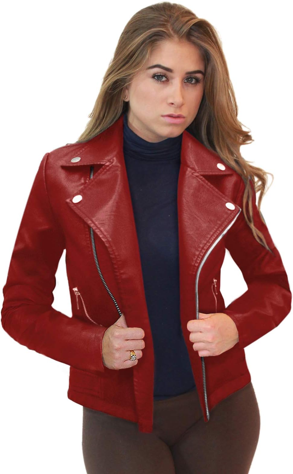 Olivia MillerWomen's Plus Size Faux Leather Jacket Long Sleeve