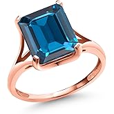 Gem Stone King 14K Rose Gold 11x9mm Emerald Cut Gemstone Birthstone Engagement Ring | Wedding Engagement Anniversary Promise Ring | Rose Gold Ring For Women