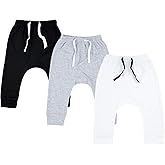 SOBOWO Newborn Baby Boy Girl 3-Pack Joggers Infant Baby Cotton Harem Pants for Toddler Boys Girls 0-3T Interlock 195 GSM