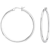 Savlano 3MM 925 Sterling silver Round Hoop Earrings for Women Comes in 30MM-65MM with a Gift Box