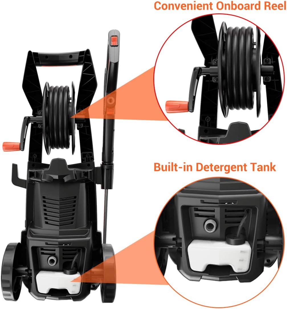 PAXCESS Power Washer, 2300 PSI 1.85 GPM Electric Power Pressure Washer with Spray Gun, Adjustable Nozzle, 26ft High Pressure Hose, Hose Reel (Power Wash Machine, Portable Pressure Cleaner, Car Washer) : Garden & Outdoor