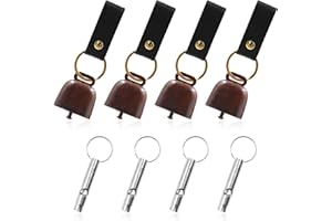 ROUCERLIN 4Pcs Loud Bear Bells with Whistles and PU Leather Keychains, Bear Bells for Hiking and Loud Whistles, Cow Bells, Dog Bells