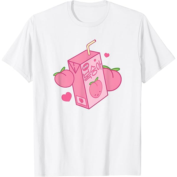 Women's Cute Kawaii Peach Juice Box T-Shirt - Harajuku Style Embroidery Casual Top - View #3