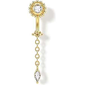 COCHARM Floating Belly Button Ring, 14G 5A CZ Dangle Belly Navel Rings for Women, Reverse Navel Piercing Jewelry 8/10MM