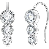 Moissanite Earrings for Women, 3 Stone/Solitaire Lab Imitation Diamond Open Hoop Earrings, 18K White Gold Plated D Color Round Cut 925 Sterling Silver Earrings, GRA Certified, Jewelry Box Packed