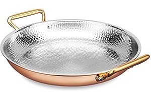 304 Stainless Steel Spanish Paella Pan, Hand Hammered Seafood Cooking Pan Cookware with Dual Handles for Home Restaurant Camp
