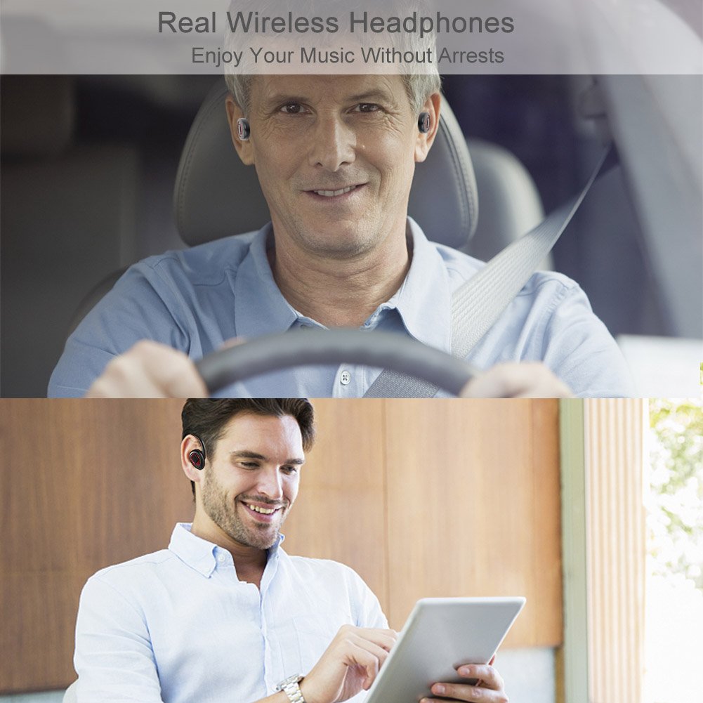 Cuffie Bluetooth senza fili – Mini Auricolari wireless bluetooth XIAOWU Effetto Stereo con Microfono Incorporato e Base di Ricarica per iPhone 8, 7 Plus, Samsung, iPad, Dispositivi Android (K5S-red)