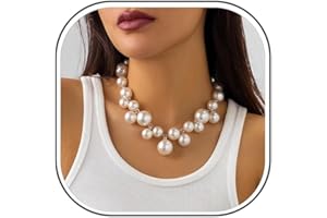 IQIC Faux Pearl Choker Necklaces for Women Chunky Pearl Necklace Large Pearl Statement Necklaces Exaggerated Big Pearl Necklace Irregular Pearl Necklace for Brides Wedding Party Jewelry