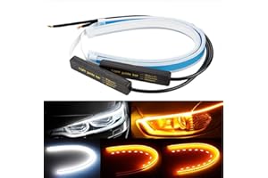 JAYOBGO 2Pcs 24" Flexible Waterproof daylight running lights, DRL Neon Light Bulb Turn Signal Lights, for Car Headlights, Tail Lights, 12V Cars White/Amber