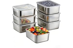 7Pcs Stainless Steel Food Container with Clear Lids,Stackable & Leak Proof Snack Containers for Office,Travel, Dishwasher Saf
