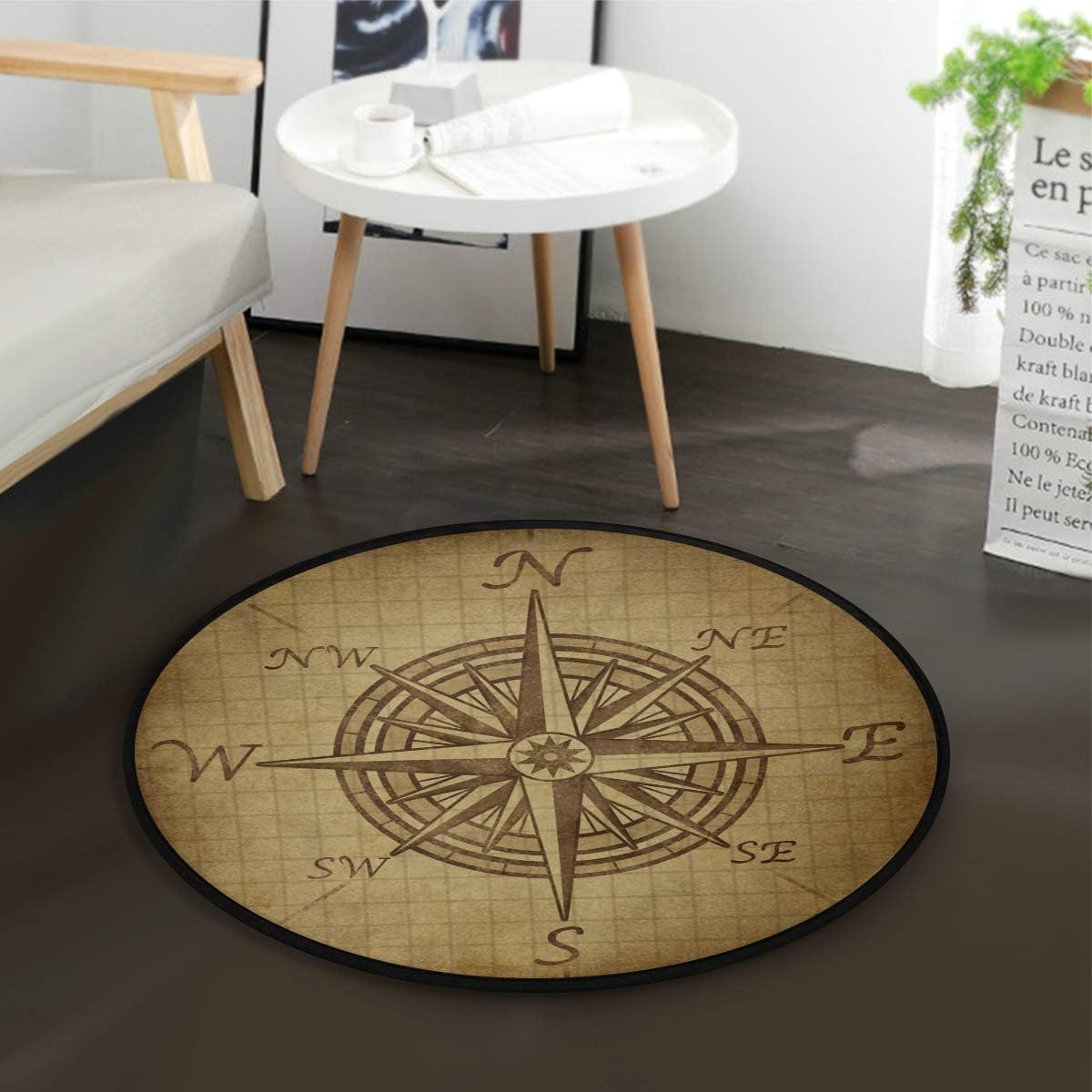 Compass Rose Retro Vintage Round Area Rug for Living Room Bedroom