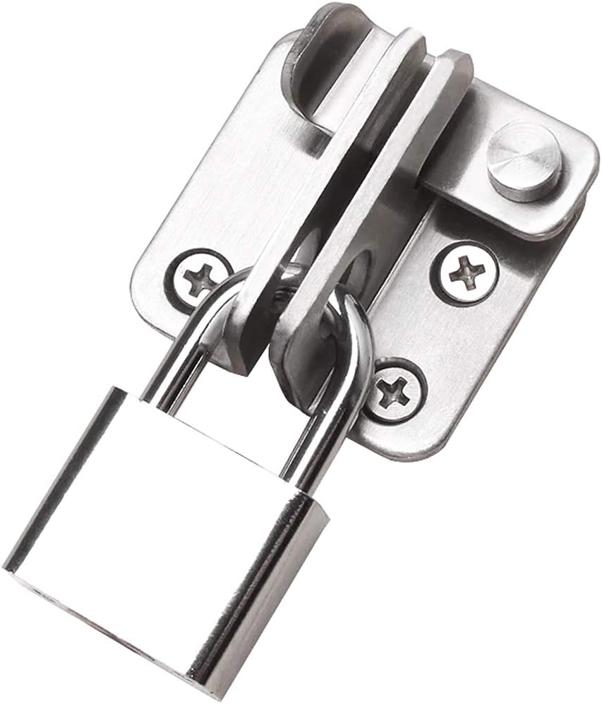 YUOIP® 1.8" Hasp Latch Gate Bolt Lock Gate Latch Door Bolt Stainless Steel Padlock Right Open Small Door Latch for Locking Window Mailbox Closet (1 Pack)