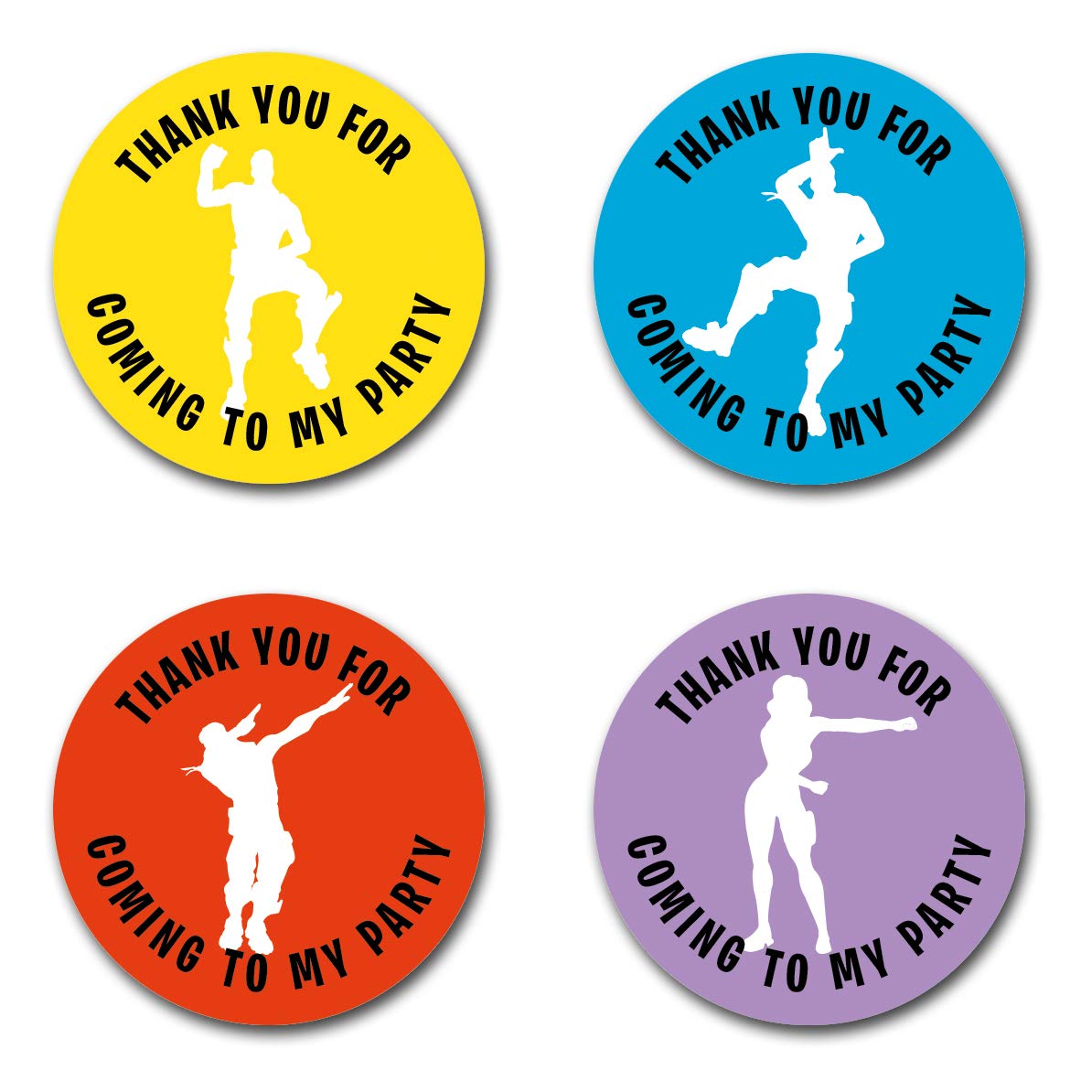 40mm Fort Battle Game Dancer "Thank You For Coming To My Party" Round Stickers for Party Bags & Sweet Cones - Floss, Dab, Take the L, Ride the Pony (24 x Stickers)