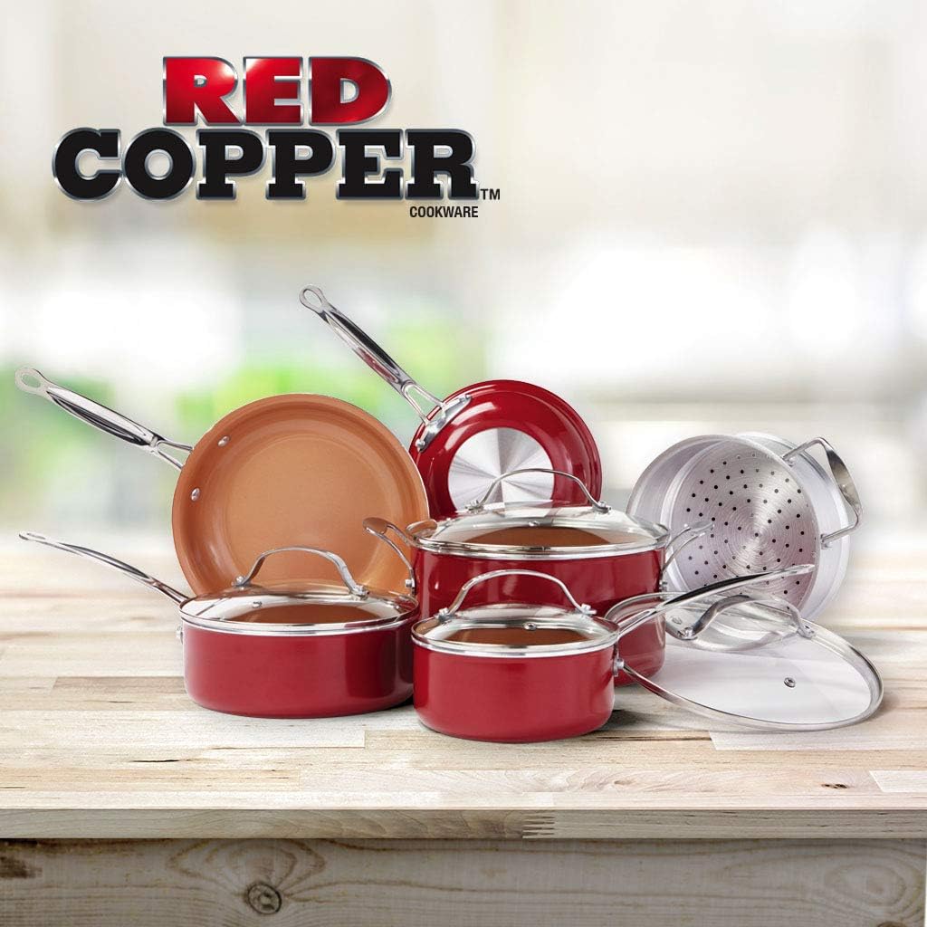 BulbHead Red Copper 10 PC Copper-Infused Ceramic Non-Stick Cookware Set: Kitchen & Dining