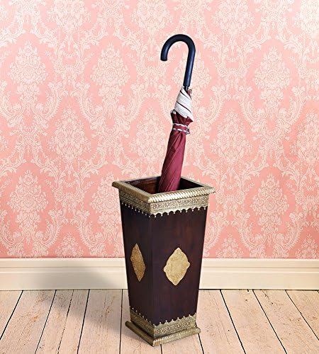 Handmade Wooden Umbrella Stand Entryway Freestanding Umbrella Holder Rack Organizer for Canes/Walking with Metal Design Home and Office Decor - Pine Wood
