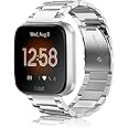 FINTIE Metal Band Compatible with Fitbit Versa 2 1 and Lite Edition, Solid Stainless Steel Strap Replacement Wristband Business Bracelet