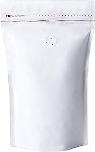 50 Pieces 8 Ounce Stand Up Coffee Bags - High Barrier Kraft Paper Coffee Pouches with Pull Tab Zipper & Degassing Valve, 50 pcs (8oz, 0.5lb, White Kraft)