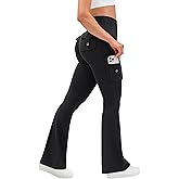 OLCHEE Womens Yoga Pants Flare Leggings with Cargo Pockets Scrunch Butt Lifting High Waist Tummy Control Gym Workout Bootcut