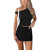 Skirt Sets Women 2 Piece Outfits - Sexy Two Pc Off The Shoulder Tank Crop Top Bodycon Mini Skirts Suits Dresses