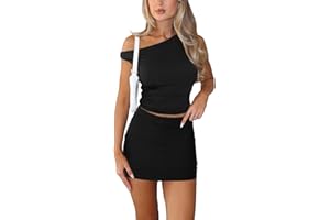 HAFAILIA Skirt Sets Women 2 Piece Outfits - Sexy Two Pc Off The Shoulder Tank Crop Top Bodycon Mini Skirts Suits Dresses