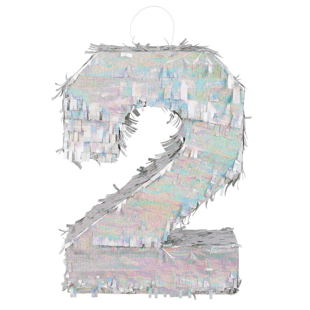 Boland - Numbers Pinata Size 40 x 28 x 8 cm Holographic Number Silver Anniversary Birthday Decoration Party Game