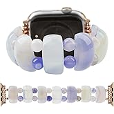 Natural Stone Beaded Bracelet Compatible with Apple Watch Band 38mm/40mm/41mm Series 10 9 8 7 SE Women, Fashion Elegant Handmade Elastic Stretch Strap for iWatch Bands Replacement