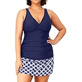 Daci Women Plus Size Tummy Control Tankini with Skirt Two Piece Bathing Suits V Neck Swimsuits