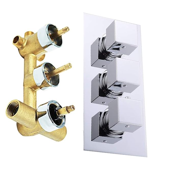 HOMEDEC Brass Concealed 3Way Thermostatic Valve Shower Mixer Square