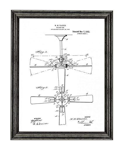 Amazon Com Ceiling Fan Patent Art White Matte Print In A Black