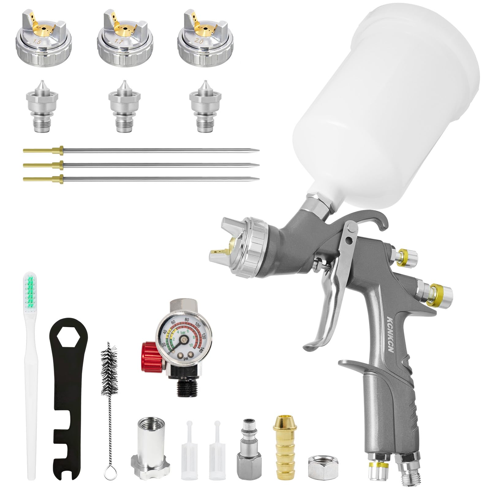 Photo 1 of KCNKCN D1 LVLP Air Spray Gun with 1.3/1.5/1.7/2.0mm Nozzles, D1 Car Paint Guns Premium Kit Tools, Automotive Paint Gun Sprayer for Car, House Painting, Furniture, Fence, Varnish & Top Coat