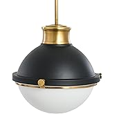 Robert Stevenson Lighting Cameron - 2-Tone Metal and Frosted Glass Ceiling Light, Matte Black and Natural Brass