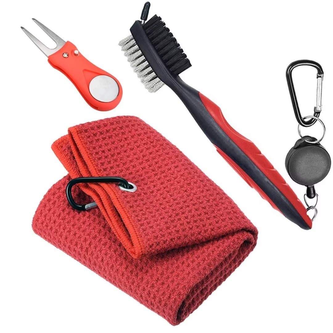 Berfea Golf Accessories Golf Club Cleaner 3 in 1 Cleaning Kit,Golf Club Cleaner Brush with Groove Cleaner,Golf Towel,Foldable Golf Divot Repair Tool,Golf Gifts for Men