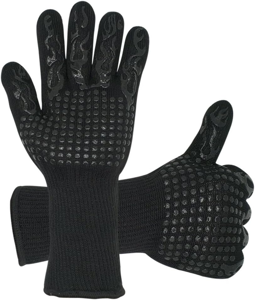 DRcore 932ºF Barbeque Oven Gloves, Heat Resistant Gloves with Cotton Lining, EN407 Certified Gloves for BBQ Grilling Cooking Baking in Kitchen and Outdoor 2 PCS' (Black)