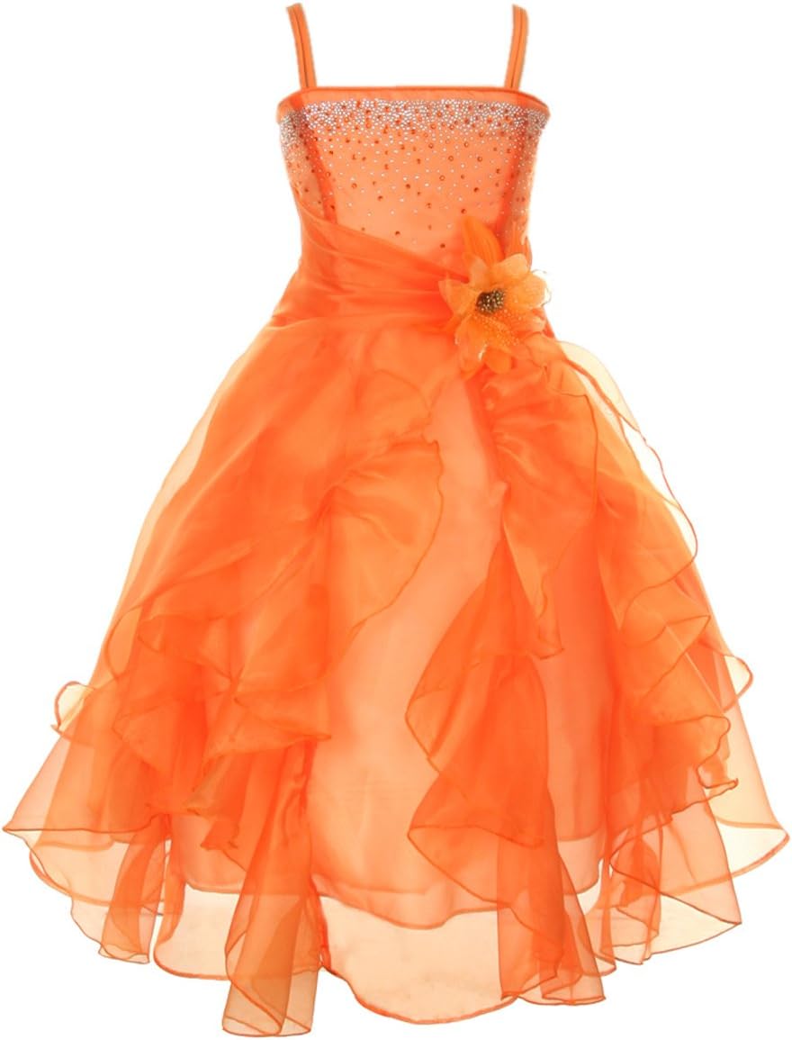 Cinderella Couture Girls Cascading Crystal Organza Rhinestone Party Dress