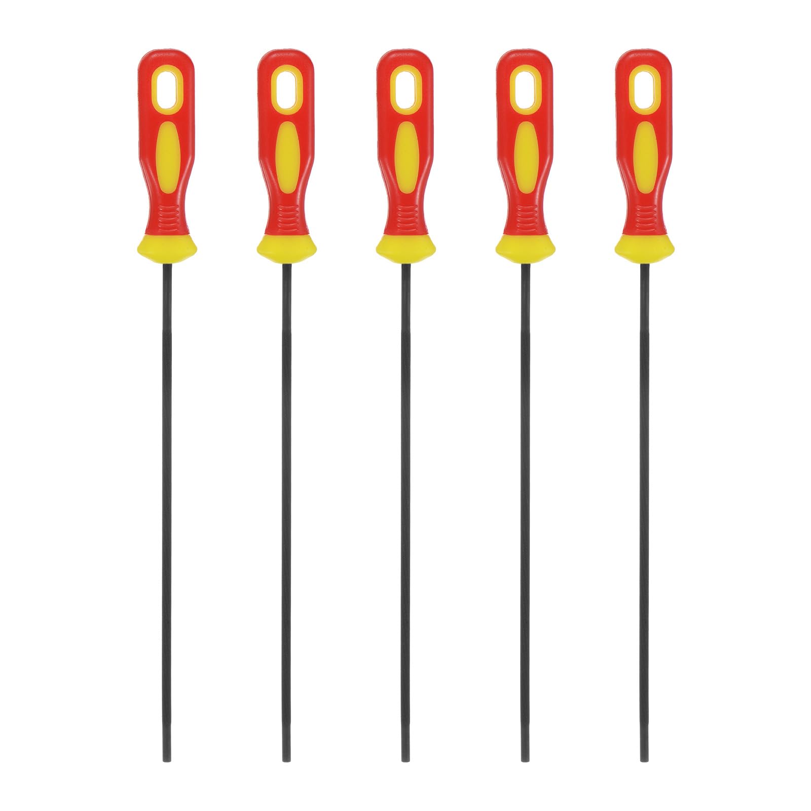 M METERXITY 5-Pack Chainsaw Sharpening File, 5/32 Inch Round Sharpening File Steel Chainsaw File with Plastic Handle for Sharpening/Chainsaw/Round Files [Yellow,Red]