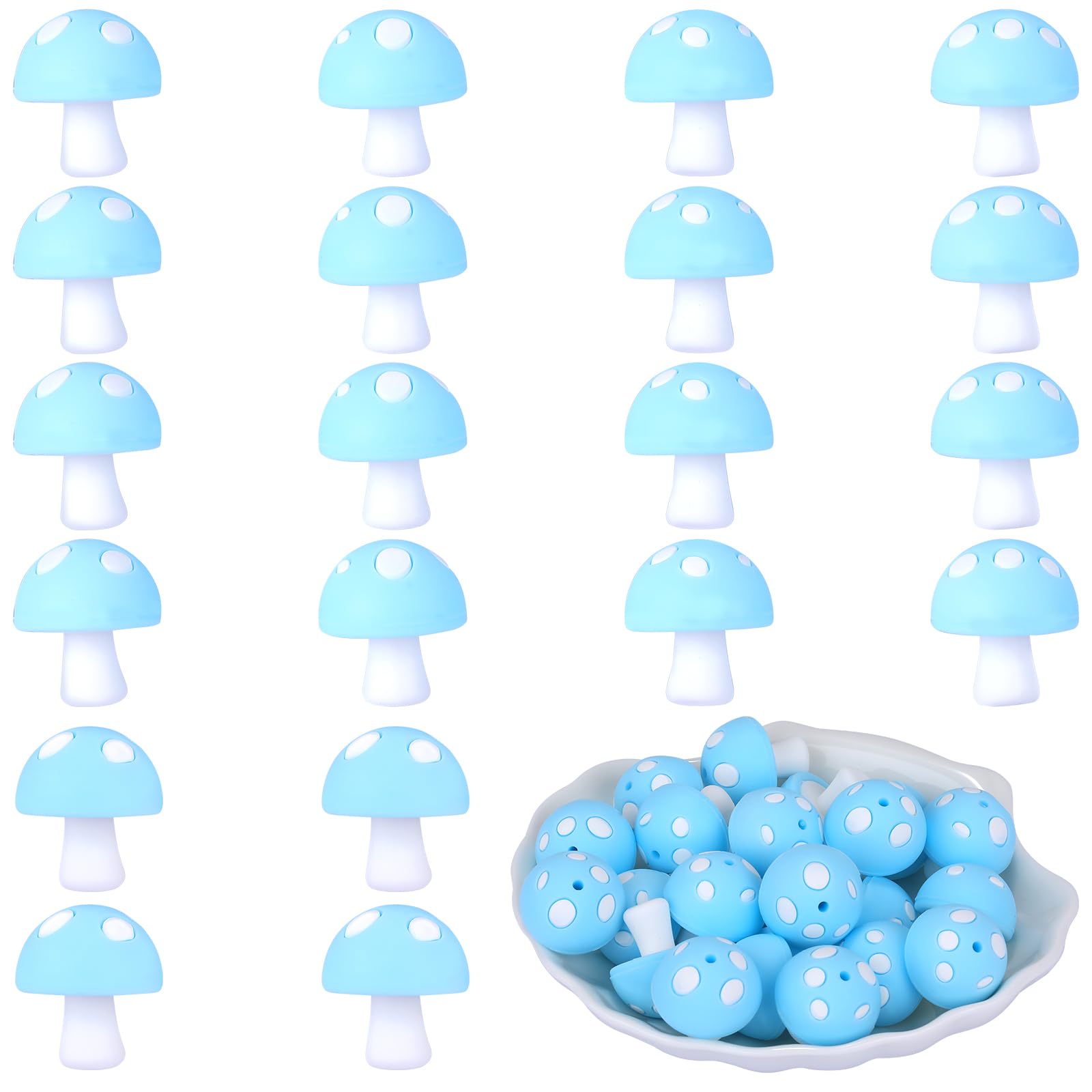 WEWAYSMILE 20pcs Colorful Rubber Craft Beads, Silicone Focal Beads, Silicone Beads Bulk, for DIY Jewelry Making Necklace Keychain Bracelet Accessories Gift(Light Cyan)