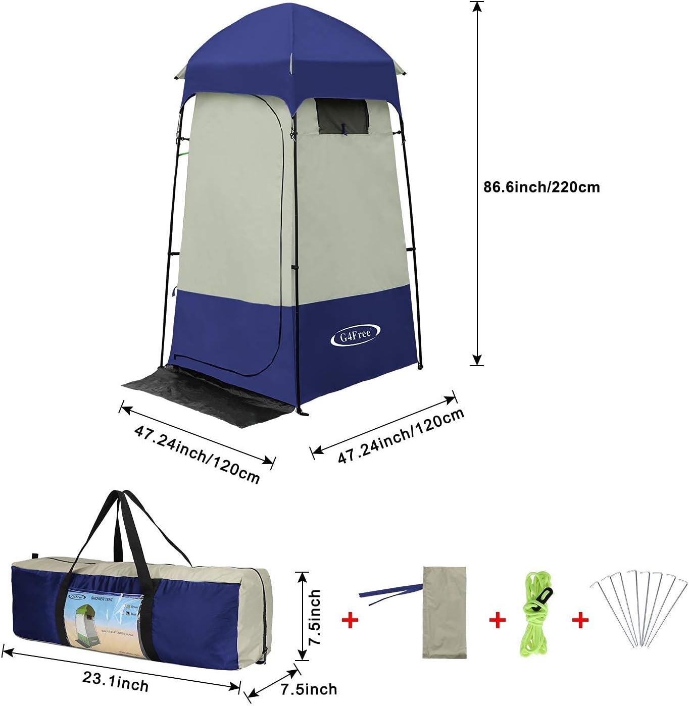 G4Free Camping Shower Tent, Privacy Tent Dressing Changing Room, Portable Toilet, Rain Shelter for Camping Beach with Carry Bag (Blue): Sports & Outdoors