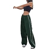 Springrain Womens Wide Leg Track Pants Slouchy Stripe Detail Jogger Sweatpants with Pockets